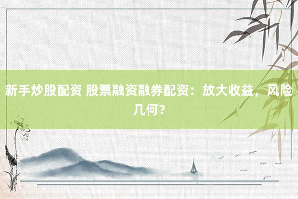 新手炒股配资 股票融资融券配资：放大收益，风险几何？