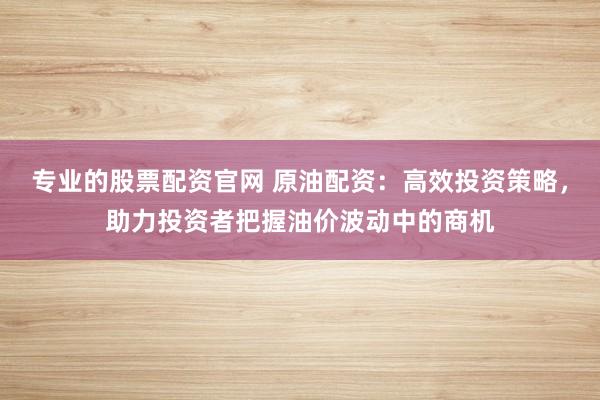 专业的股票配资官网 原油配资：高效投资策略，助力投资者把握油价波动中的商机