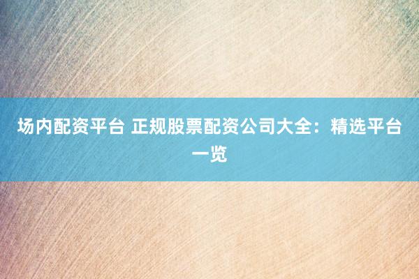 场内配资平台 正规股票配资公司大全：精选平台一览
