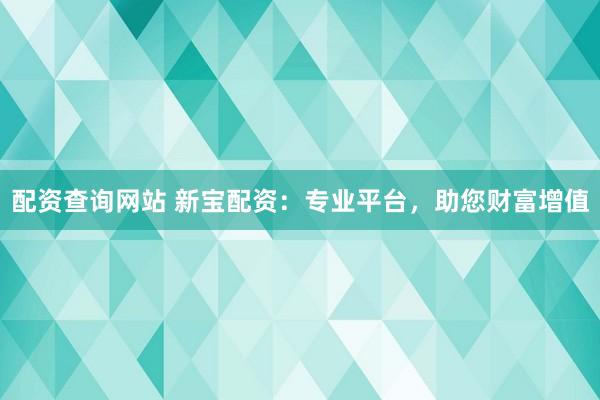配资查询网站 新宝配资：专业平台，助您财富增值