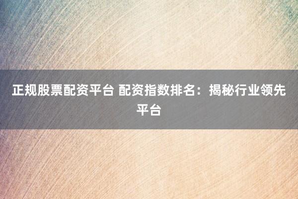 正规股票配资平台 配资指数排名：揭秘行业领先平台