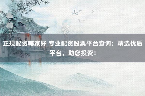 正规配资哪家好 专业配资股票平台查询：精选优质平台，助您投资！