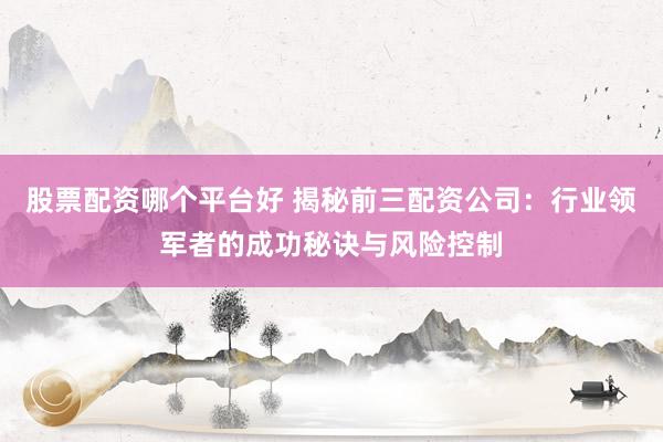 股票配资哪个平台好 揭秘前三配资公司:行业领军者的成功秘诀与风险控制